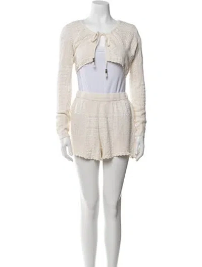 Pre-owned Ba&sh Printed Scalloped Accent Short Set In White