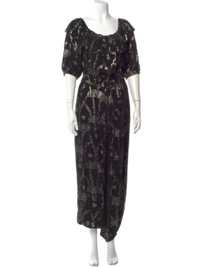 Pre-owned Ba&sh Printed Scoop Neck Jumpsuit In Black