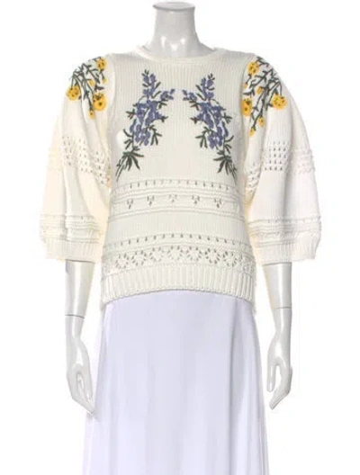 Pre-owned Ba&sh Printed Scoop Neck Sweater In White