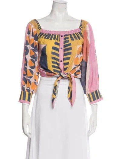 Pre-owned Ba&sh Printed Square Neckline Blouse In Multicolor