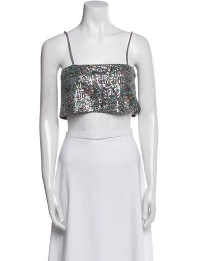 Pre-owned Ba&sh Printed Square Neckline Crop Top W/ Tags In White