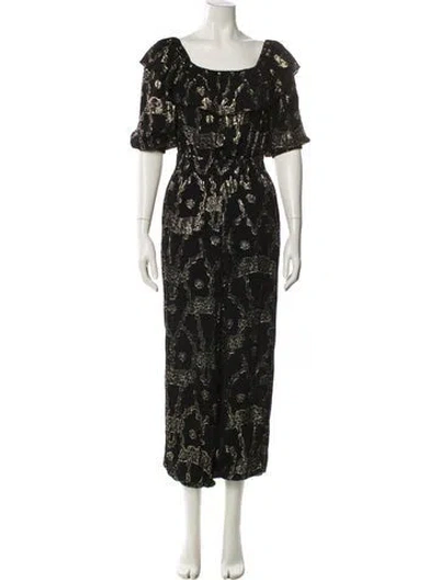 Pre-owned Ba&sh Printed Square Neckline Jumpsuit In Black