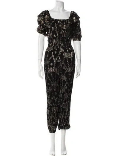 Pre-owned Ba&sh Printed Square Neckline Jumpsuit In Black