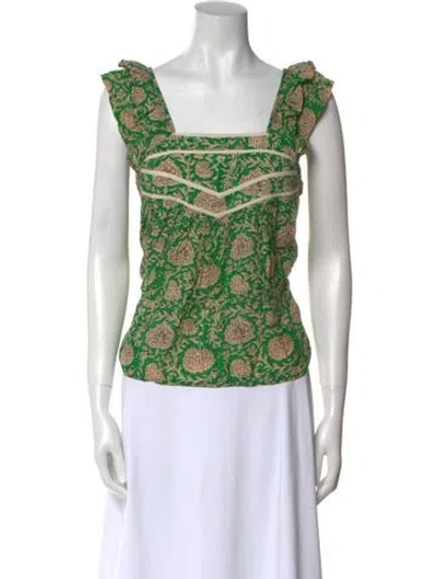 Pre-owned Ba&sh Printed Square Neckline Top In Green