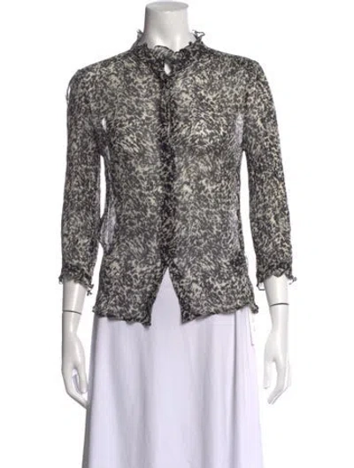 Pre-owned Ba&sh Printed Three-quarter Sleeve Blouse In Black
