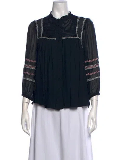 Pre-owned Ba&sh Printed Three-quarter Sleeve Blouse In Black