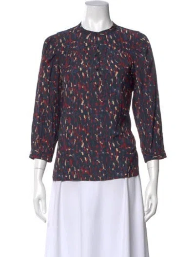 Pre-owned Ba&sh Printed Three-quarter Sleeve Blouse In Blue