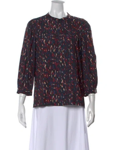 Pre-owned Ba&sh Printed Three-quarter Sleeve Blouse In Blue