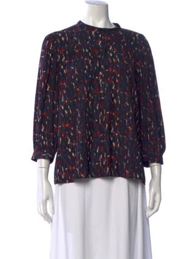 Pre-owned Ba&sh Printed Three-quarter Sleeve Blouse In Blue