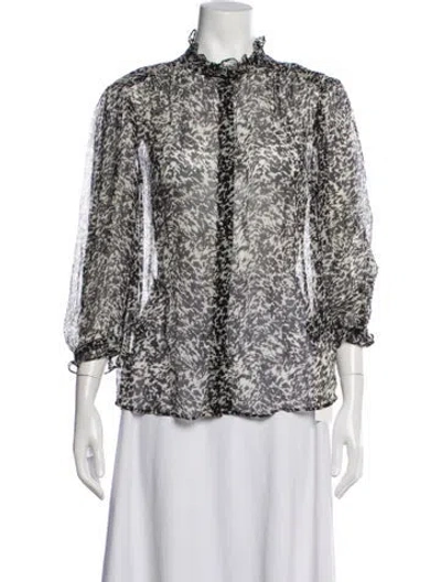 Pre-owned Ba&sh Printed Three-quarter Sleeve Blouse In Green