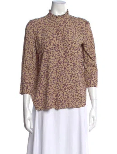 Pre-owned Ba&sh Printed Three-quarter Sleeve Blouse In Neutrals