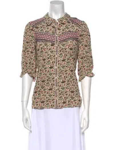 Pre-owned Ba&sh Printed Three-quarter Sleeve Button-up Top W/ Tags In Green