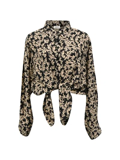 Pre-owned Ba&sh Printed Tie-front Blouse In Black