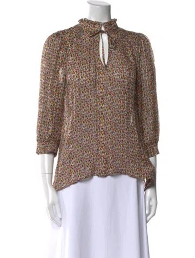 Pre-owned Ba&sh Printed Tie Neck Blouse