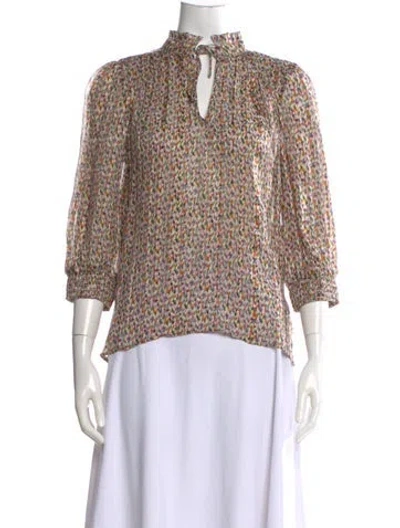 Pre-owned Ba&sh Printed Tie Neck Blouse In Black