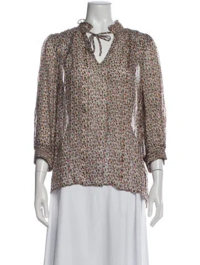 Pre-owned Ba&sh Printed Tie Neck Blouse In Black