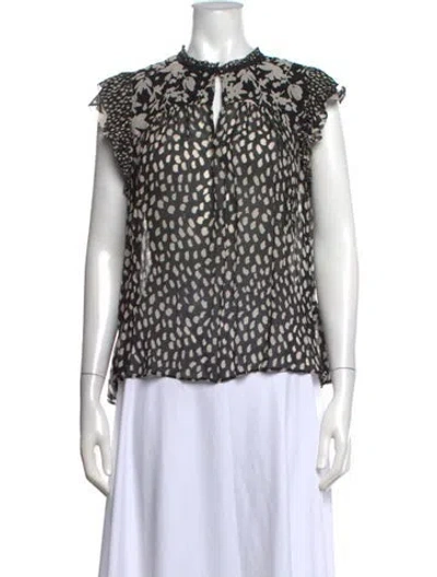 Pre-owned Ba&sh Printed Tie Neck Blouse In Black