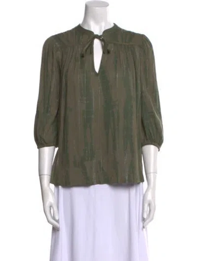 Pre-owned Ba&sh Printed Tie Neck Blouse In Green