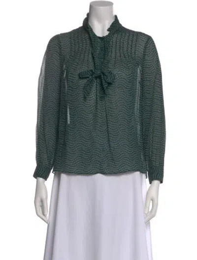 Pre-owned Ba&sh Printed Tie Neck Blouse In Green