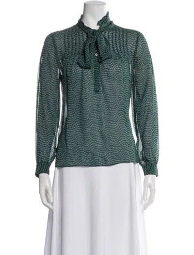 Pre-owned Ba&sh Printed Tie Neck Blouse In Green