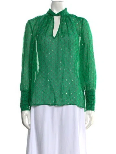 Pre-owned Ba&sh Printed Tie Neck Blouse In Green