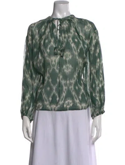 Pre-owned Ba&sh Printed Tie Neck Blouse In Green