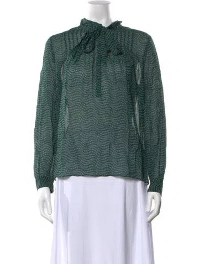 Pre-owned Ba&sh Printed Tie Neck Blouse In Green