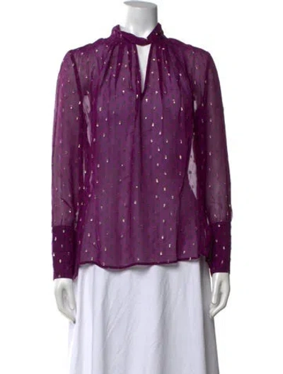 Pre-owned Ba&sh Printed Tie Neck Blouse In Metallic/purple