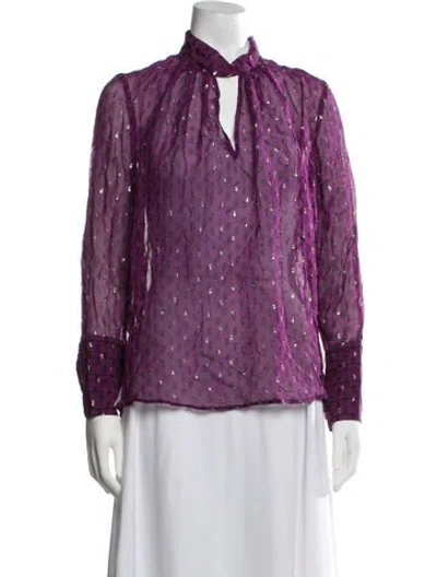 Pre-owned Ba&sh Printed Tie Neck Blouse In Metallic/purple