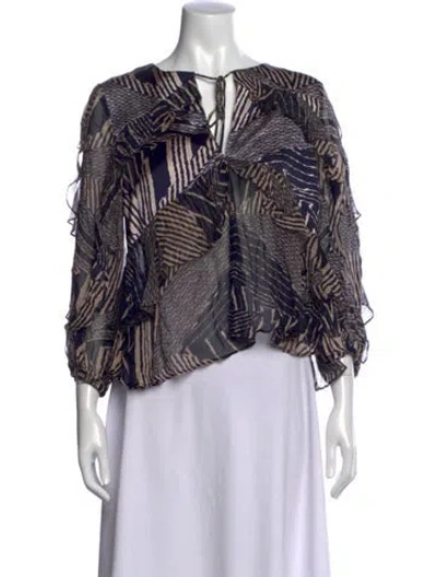 Pre-owned Ba&sh Printed Tie Neck Blouse In Multi