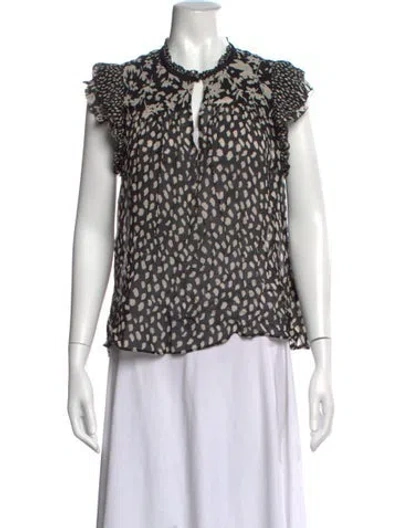 Pre-owned Ba&sh Printed Tie Neck Blouse In Multicolor