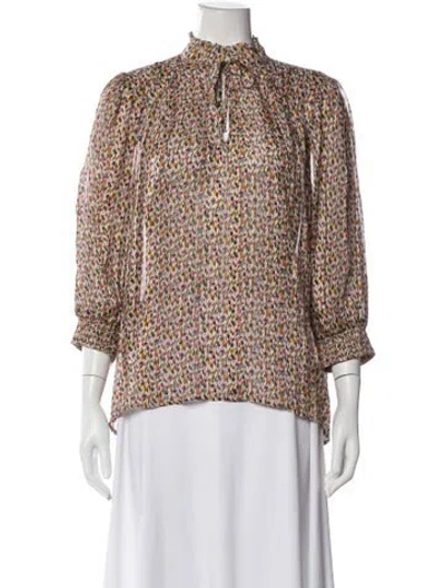 Pre-owned Ba&sh Printed Tie Neck Blouse In Neutral