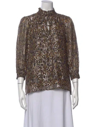 Pre-owned Ba&sh Printed Tie Neck Blouse In Neutral