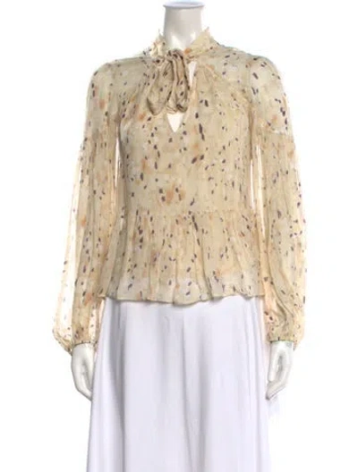 Pre-owned Ba&sh Printed Tie Neck Blouse In Neutral