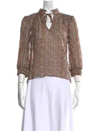 Pre-owned Ba&sh Printed Tie Neck Blouse In Neutrals