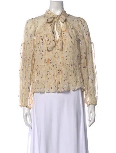 Pre-owned Ba&sh Printed Tie Neck Blouse In Neutrals