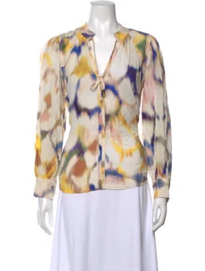 Pre-owned Ba&sh Printed Tie Neck Blouse In Neutrals