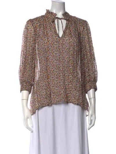 Pre-owned Ba&sh Printed Tie Neck Blouse In Neutrals