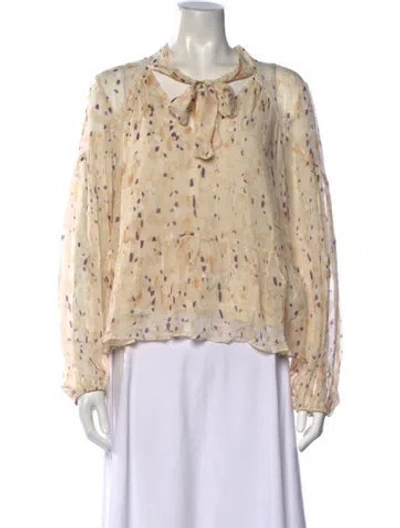 Pre-owned Ba&sh Printed Tie Neck Blouse In Neutrals