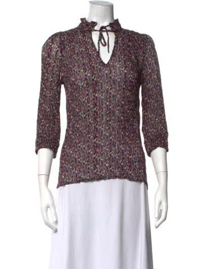Pre-owned Ba&sh Printed Tie Neck Blouse In Pink