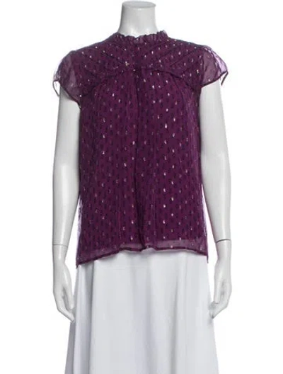 Pre-owned Ba&sh Printed Tie Neck Blouse In Purple
