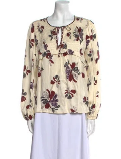Pre-owned Ba&sh Printed Tie Neck Blouse W/ Tags In Neutral
