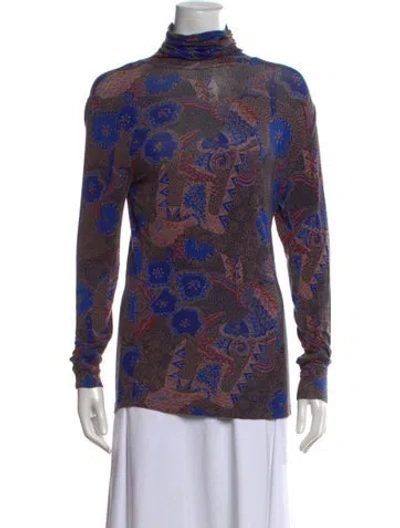 Pre-owned Ba&sh Printed Turtleneck Top In Blue/burgundy/pink