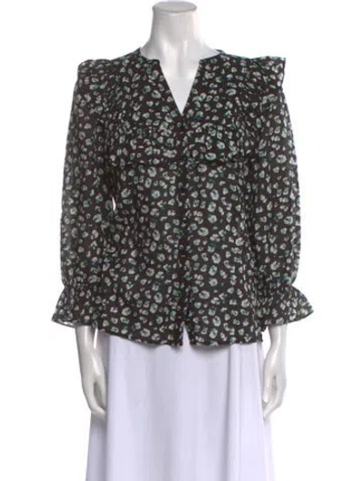 Pre-owned Ba&sh Printed V-neck Blouse In Black
