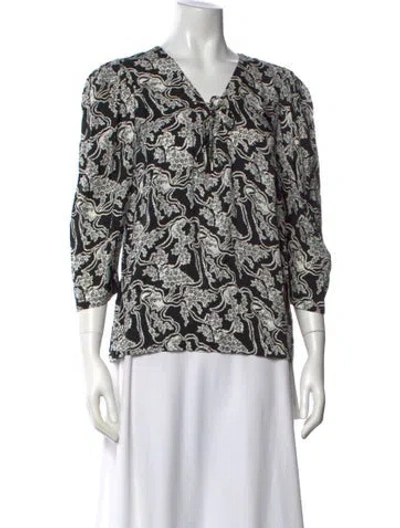 Pre-owned Ba&sh Printed V-neck Blouse In Black