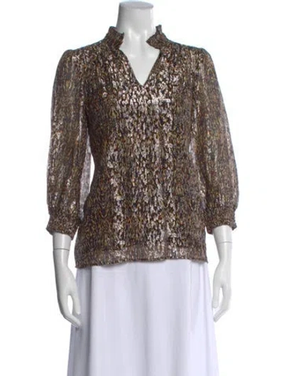 Pre-owned Ba&sh Printed V-neck Blouse In Black