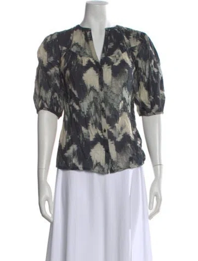 Pre-owned Ba&sh Printed V-neck Blouse In Black