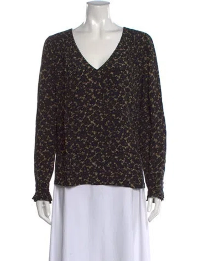 Pre-owned Ba&sh Printed V-neck Blouse In Black