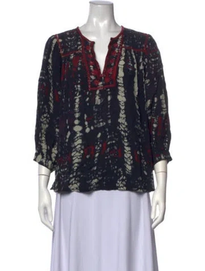 Pre-owned Ba&sh Printed V-neck Blouse In Black