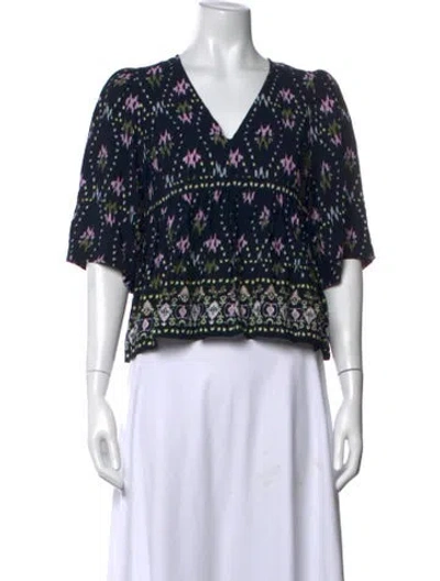 Pre-owned Ba&sh Printed V-neck Blouse In Black/blue